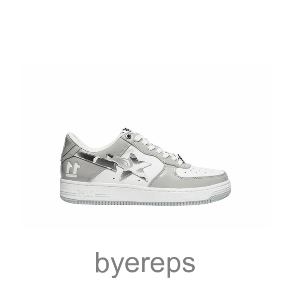 Bapesta White Leather Silver Logo