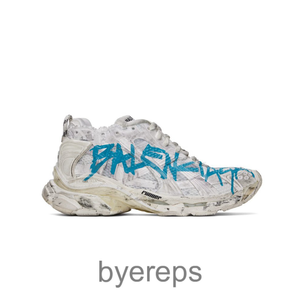 Balenciaga Off White Runner Graffiti White Blue Logo