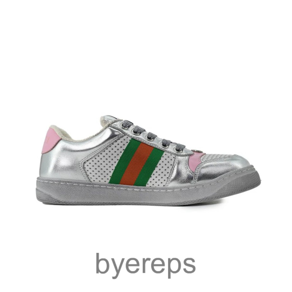 Guci Worn-Out Effect Screener Sneaker Silver