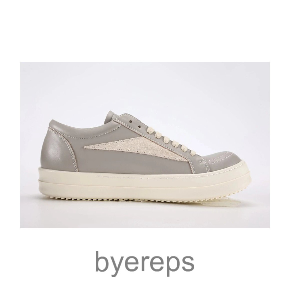 Rick Owens Lido Vintage Leather Sneakers Gray-Milk